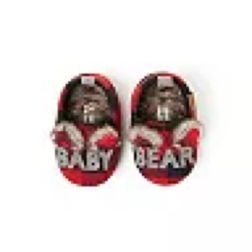 Baby Bear Slippers 6 - 9Mo Dearfoams Buffalo Plaid Square Red Black Slip On NWT - Picture 8 of 10